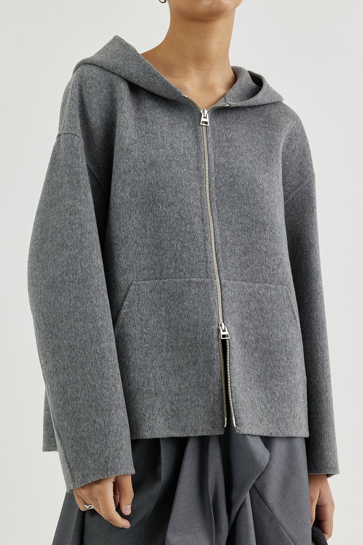 Hooded double-faced wool zip-up jacket – GOEN.J