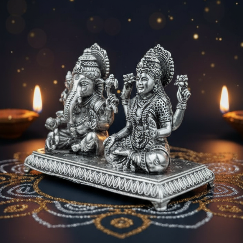 Ganesha Lakshmi Silver Idol Set from Gopal Ji Silver Art
