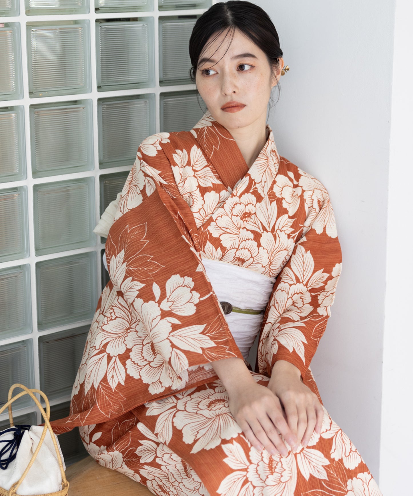 こだわり浴衣5点セット (浴衣/帯/下駄/腰紐/着付け冊子) 麻混 綿麻