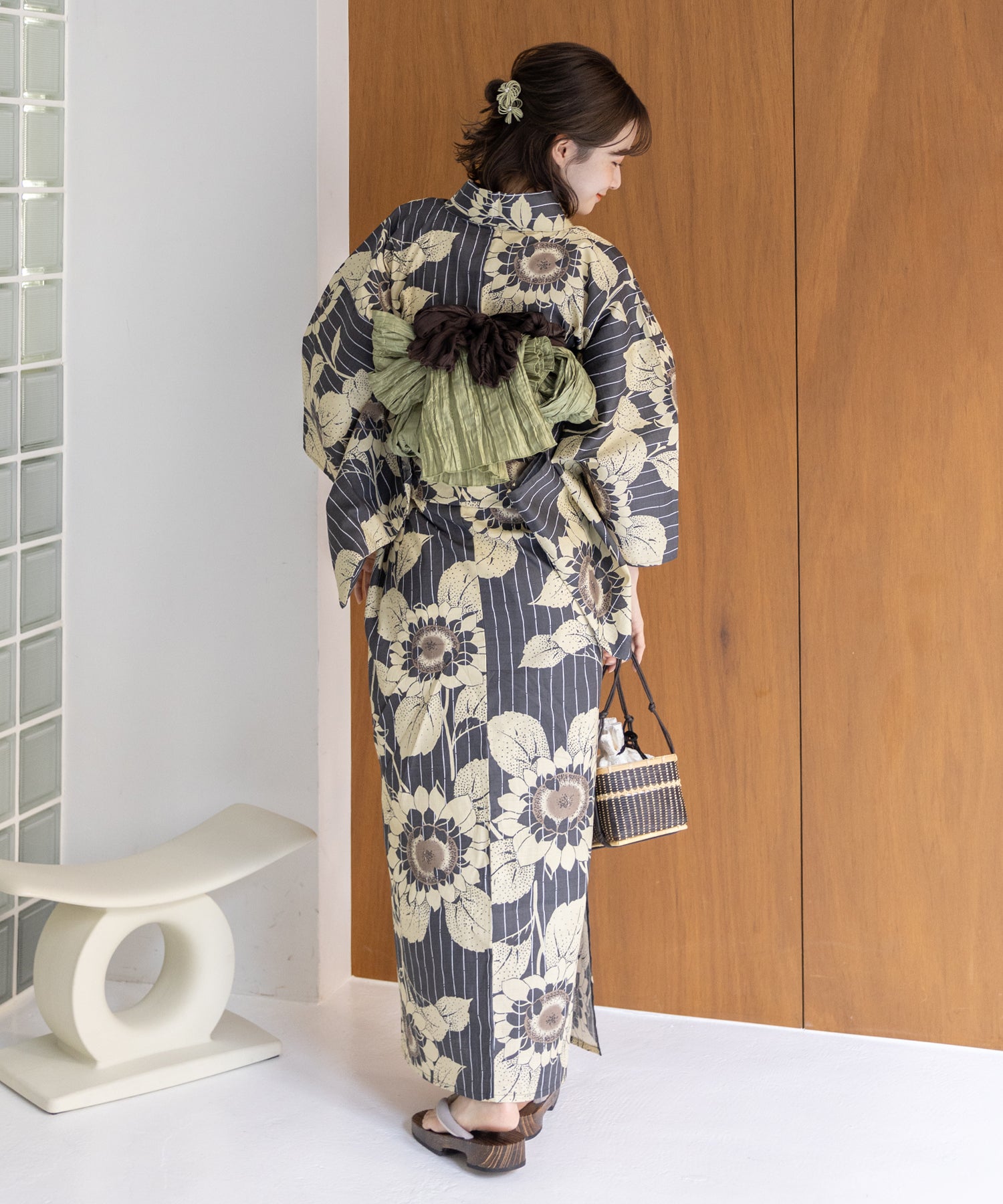 こだわり浴衣5点セット (浴衣/帯/下駄/腰紐/着付け冊子) 変わり織生地