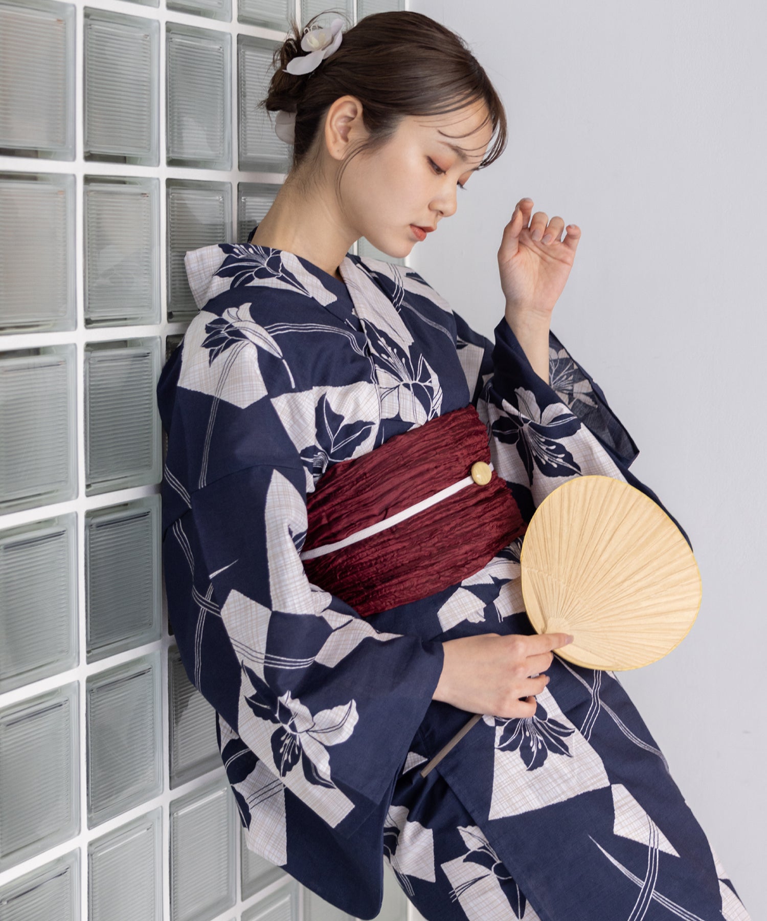 こだわり浴衣5点セット (浴衣/帯/下駄/腰紐/着付け冊子) 変わり織生地