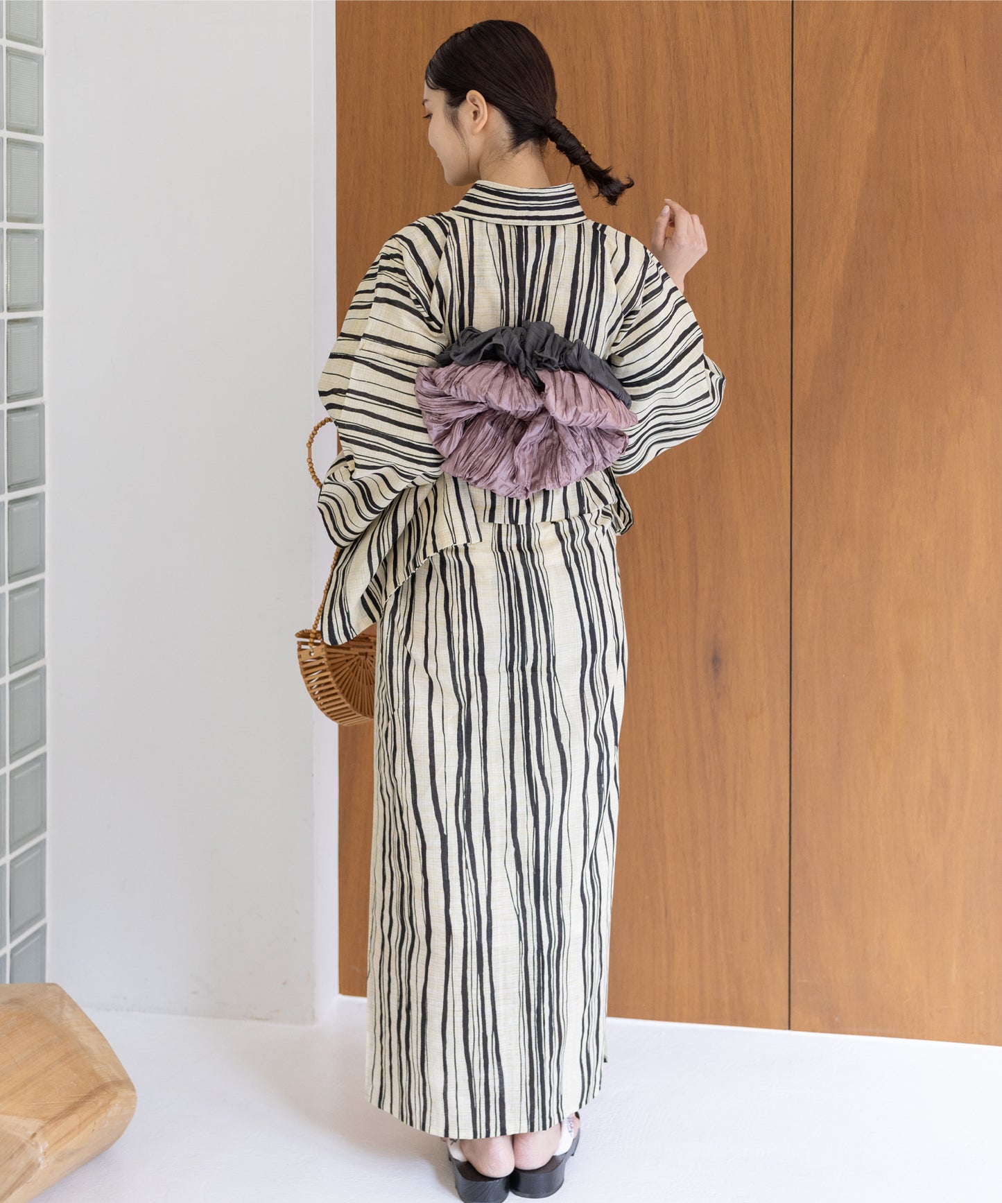 こだわり浴衣5点セット (浴衣/帯/下駄/腰紐/着付け冊子) 麻混 綿麻 先