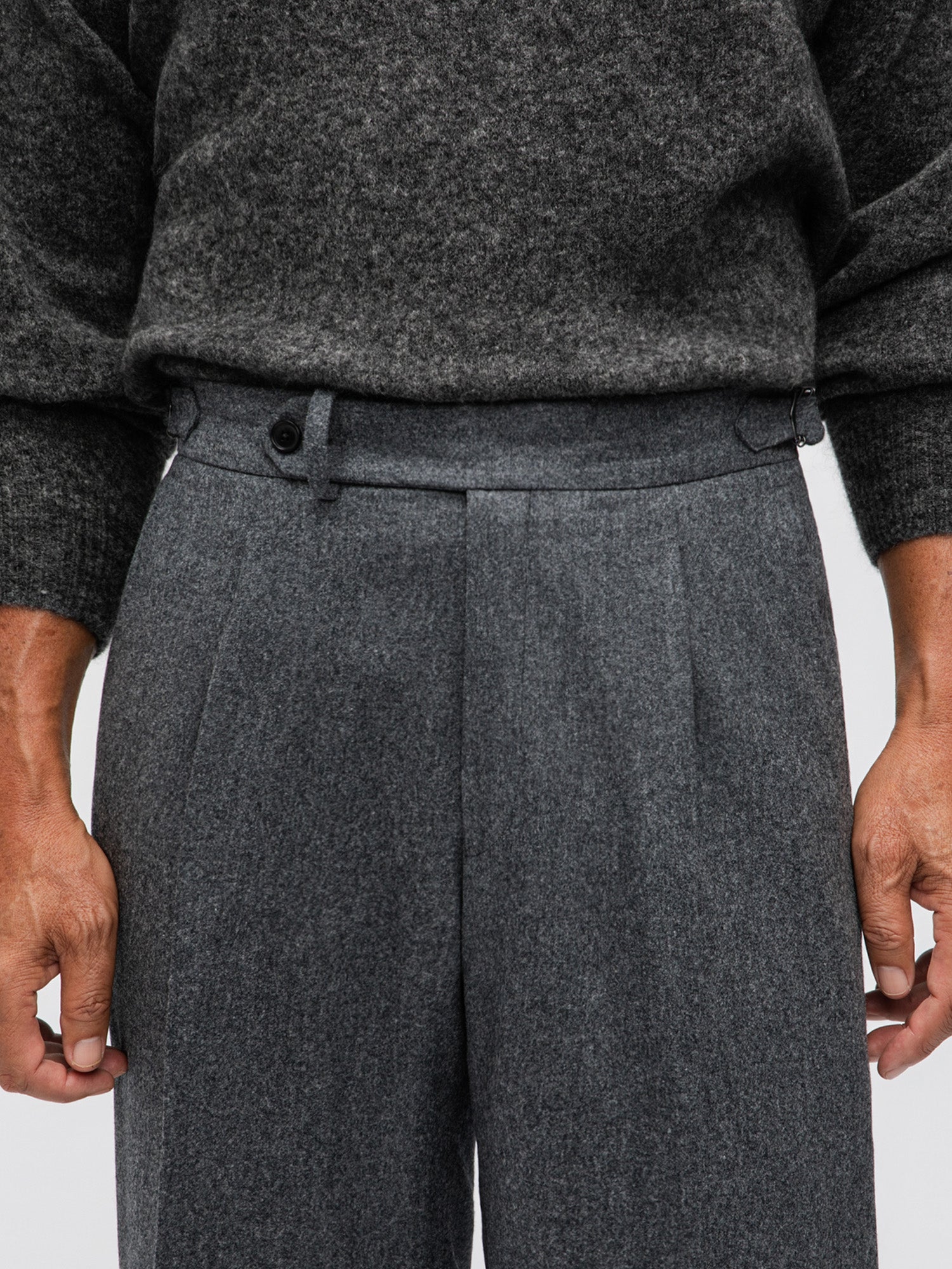 Grand Le Mar - Grey Flannel Wool Trousers (Wide Fit) – Grand Lè Mar