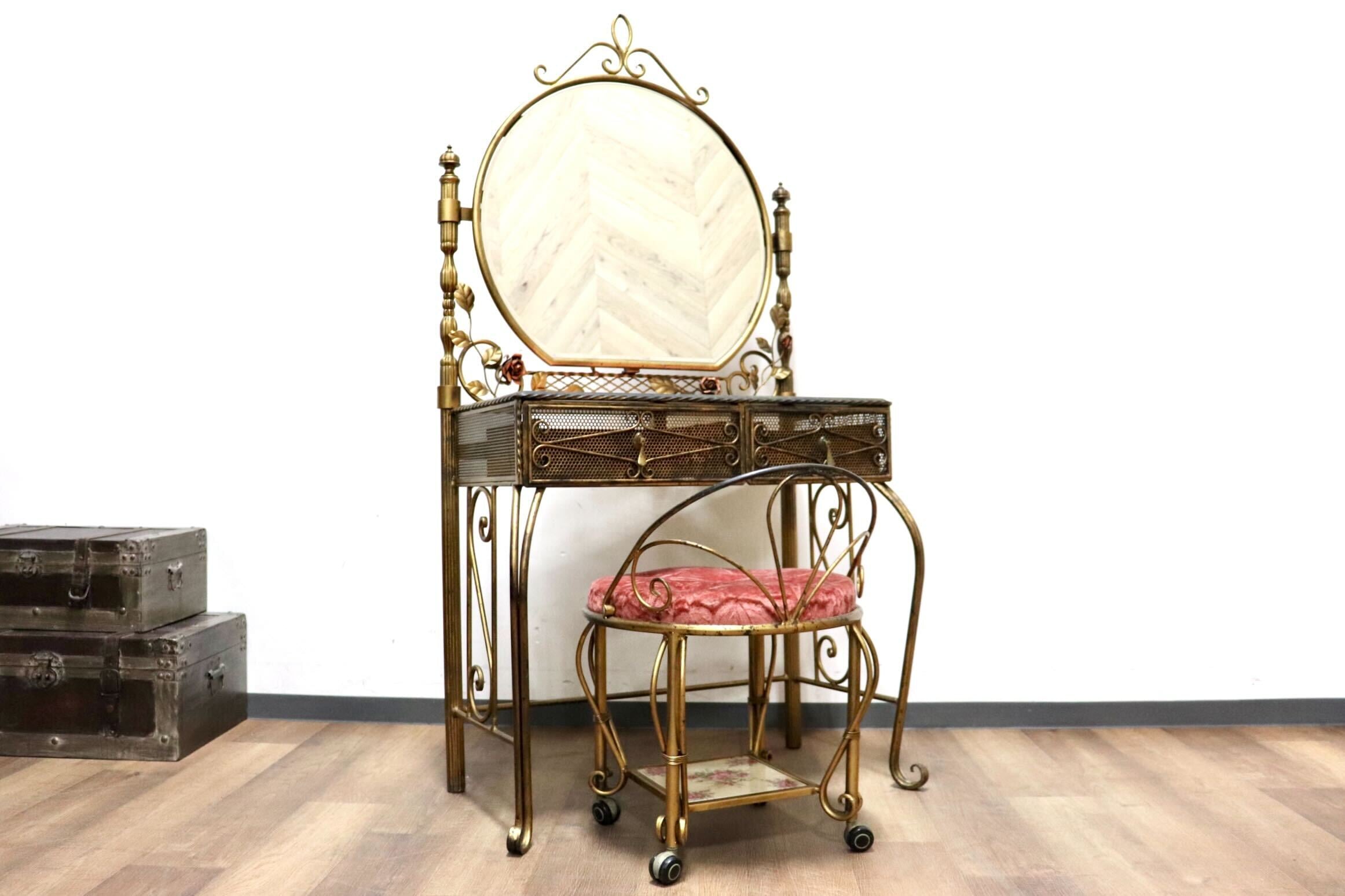 GMHN122○イタリア製 アンティーク アイアンフレーム ドレッサー 鏡台