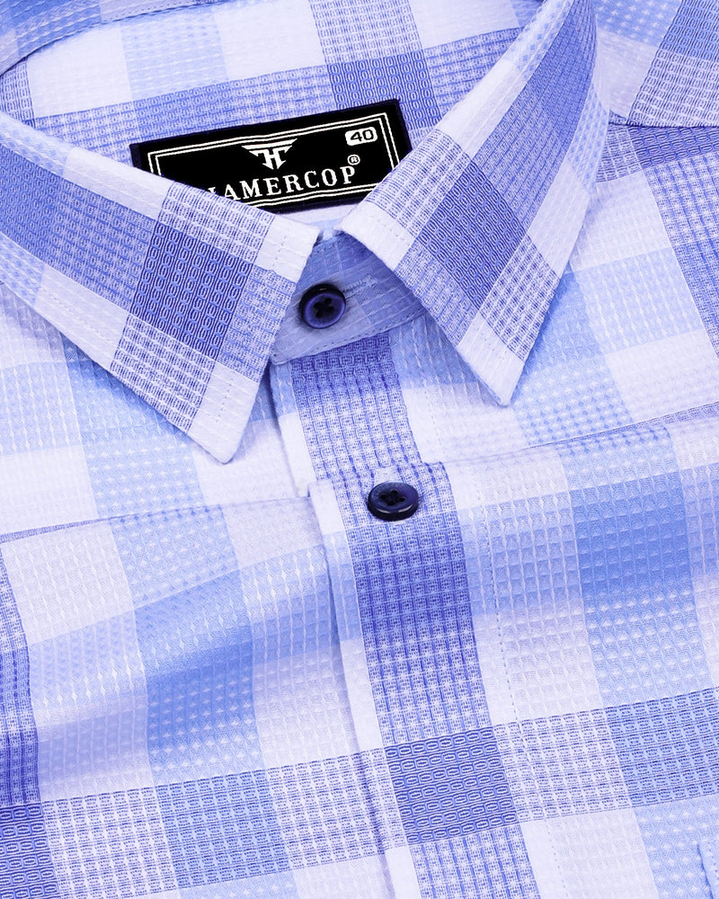 Resen Blue White Waffle Dobby Check Shirt – Hamercop