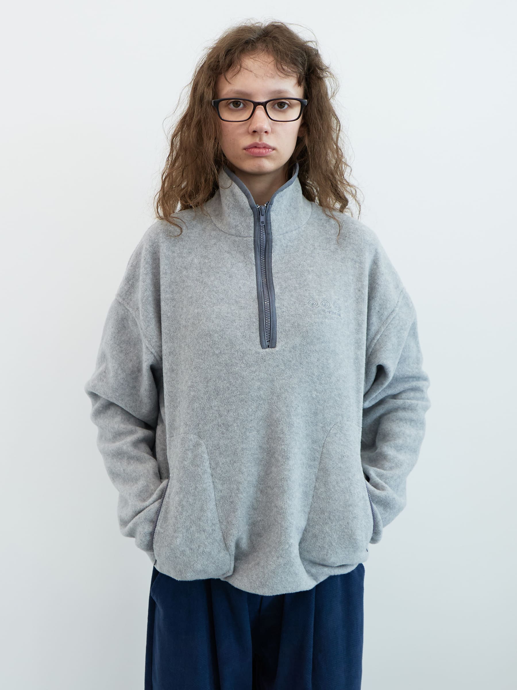 フリース ハーフジップアップ スウェットシャツ (グレー) | ENZO BLUES