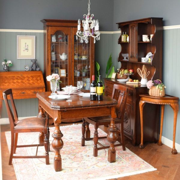 英国のバルボスレッグのダイニングチェア、アンティークのオークチェア