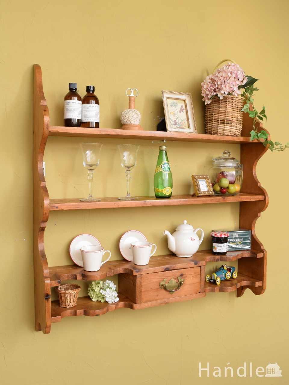 フランスアンティーク木製ウォールフック/シェルフ/壁掛けラック(86-162)