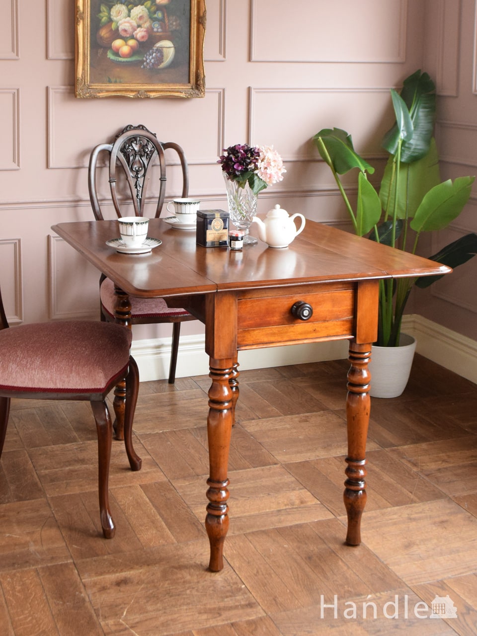 英国アンティーク木製ゲートレッグテーブル/ダイニング机バタフライ(92