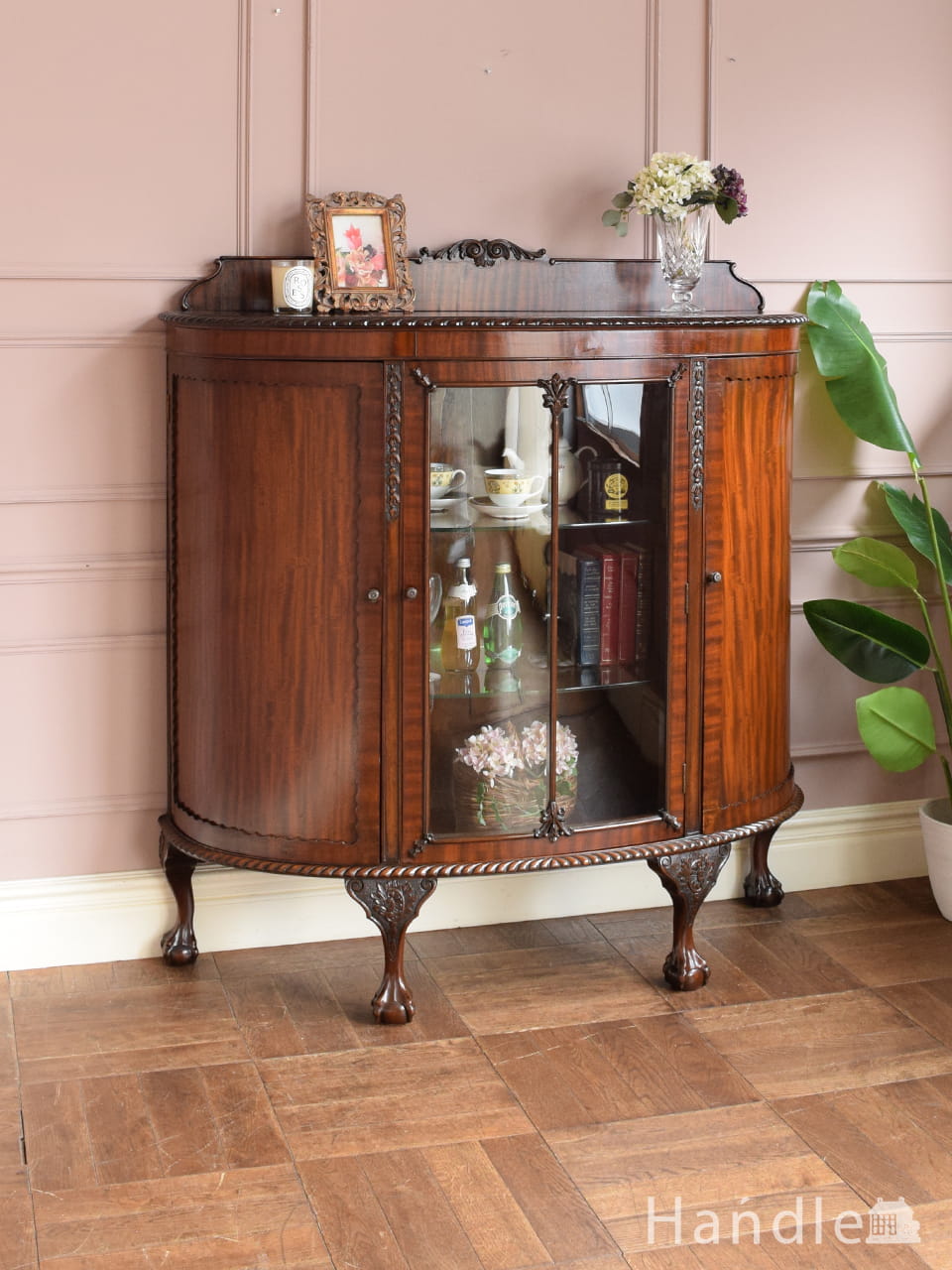 アンティークの英国インテリア、美しい脚のマホガニー材ガラス