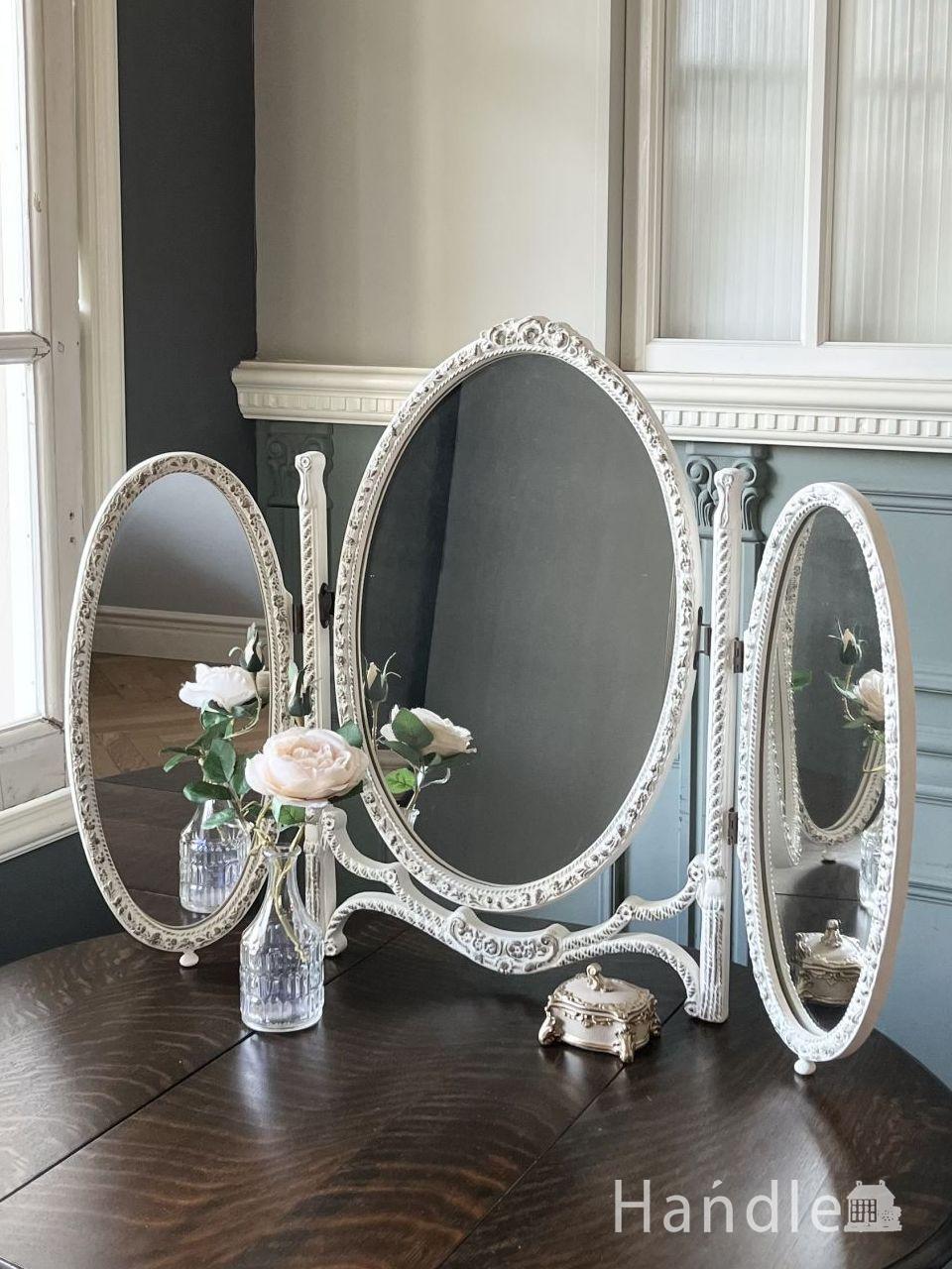 英国から届いたアンティークの手鏡、装飾が美しいハンドミラー(m-7785