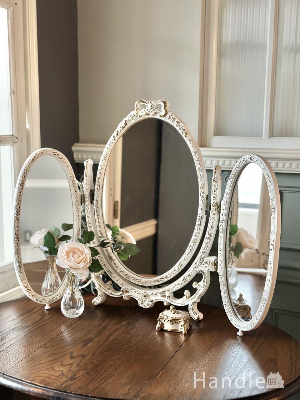 ゴールドのフレームが素敵なイギリス輸入のアンティークミラー(k-2043