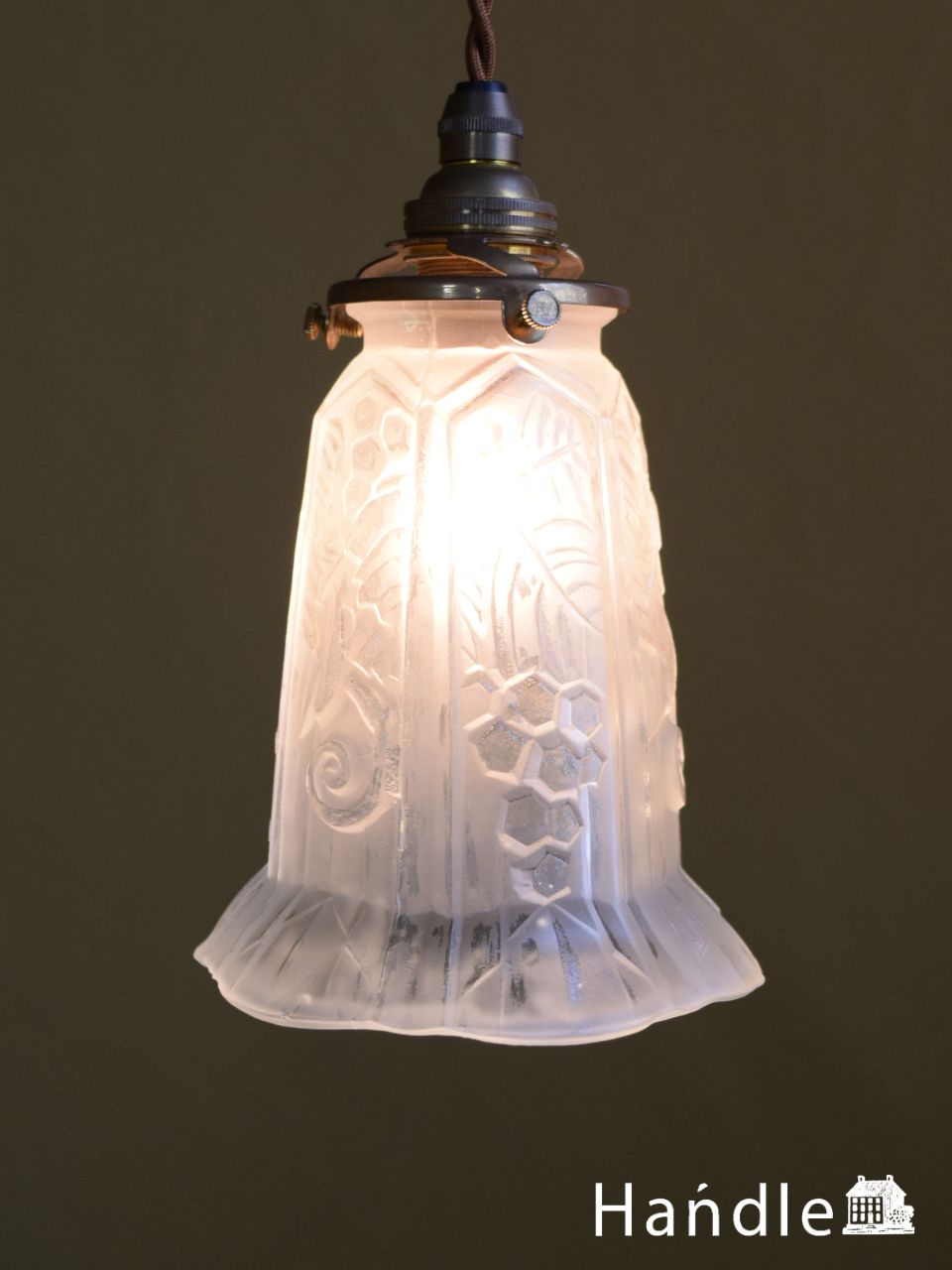 アンティークのペンダントライト、葡萄の模様のガラスシェード(k-5065