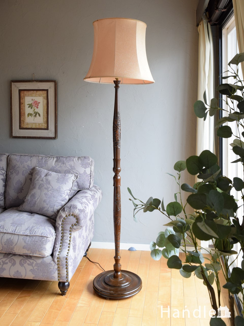 美品アンティーク フロアランプ照明布地シェードA8