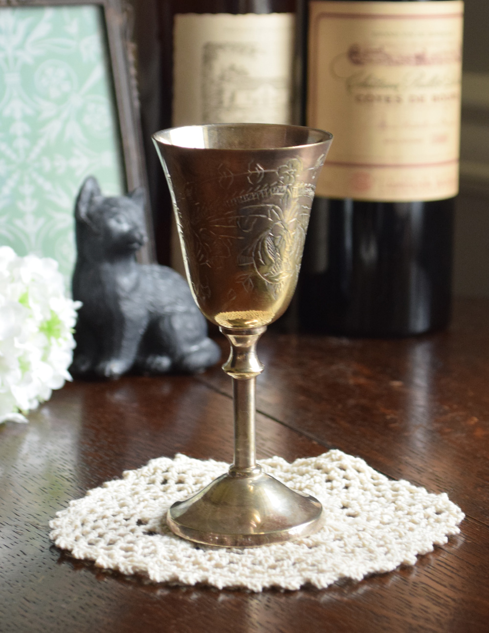 美しいシルバーのアンティーク雑貨、銀のゴブレット(m-1315-z