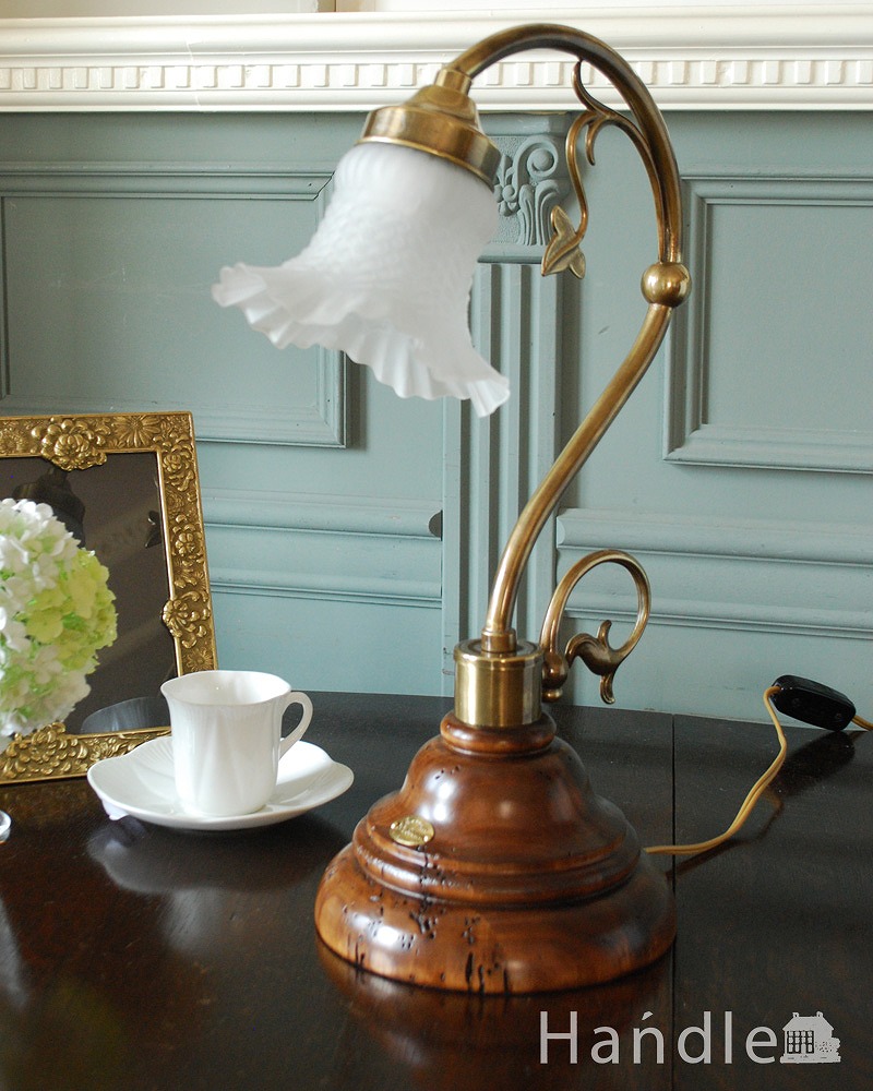 イタリアのアンティーク風シェード付きテーブルランプS（E17電球付