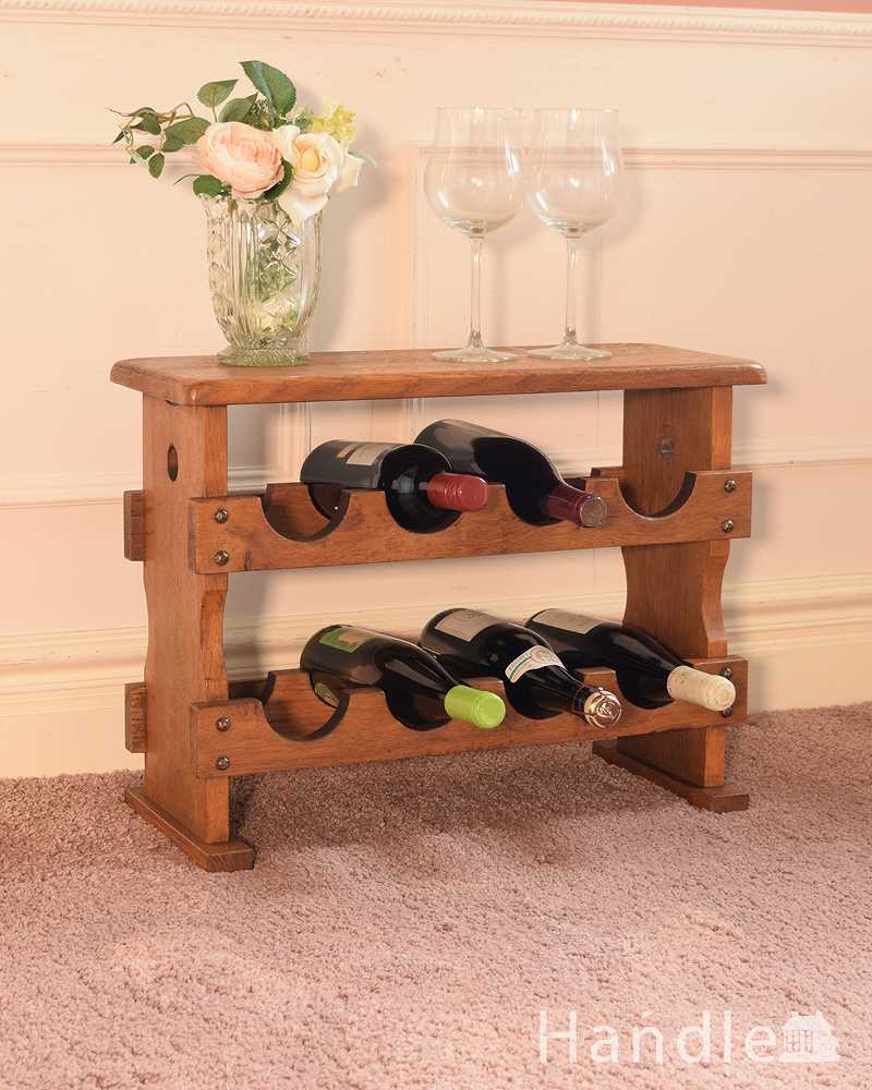 サイドテーブルにもなるフランスアンティーク木製ワインラック（8本用