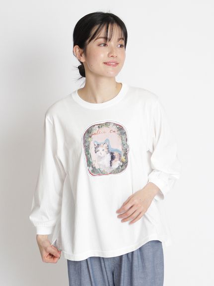 SUPER HAKKA×庄島歩音30/-天竺「Cats portrait」プリント+ハンド