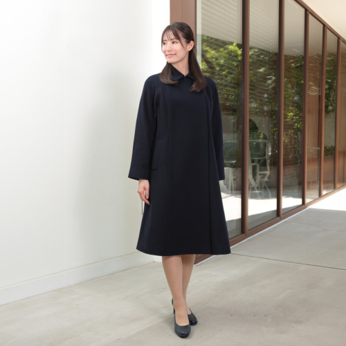 純日本製 純国産 メリノウール100％ お母様用比翼仕立て濃紺コート