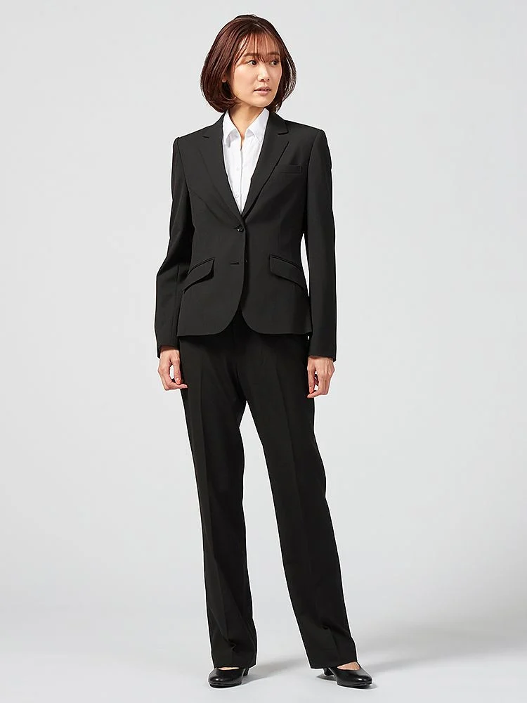 ウォッシャブル】ストレートパンツ S＆M Knightsbridge ブラック 無地