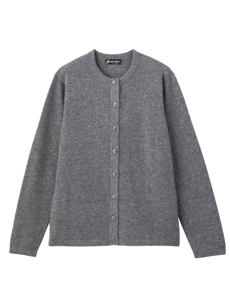 L．グレー レディース カシミヤカーディガン／婦人用／前開き