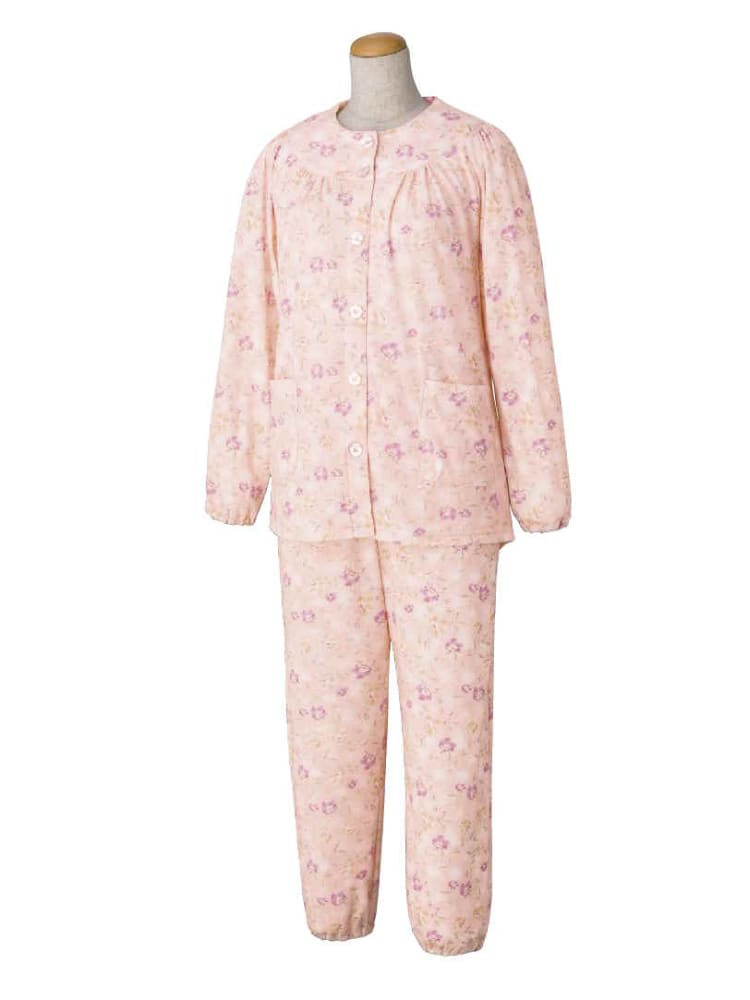 ピンク ワンタッチパジャマ／婦人／レディース／前開き／着やすい