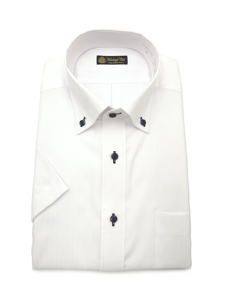 形態安定】半袖 ワイシャツ ボタンダウン 白ドビー 織柄無地 ハン