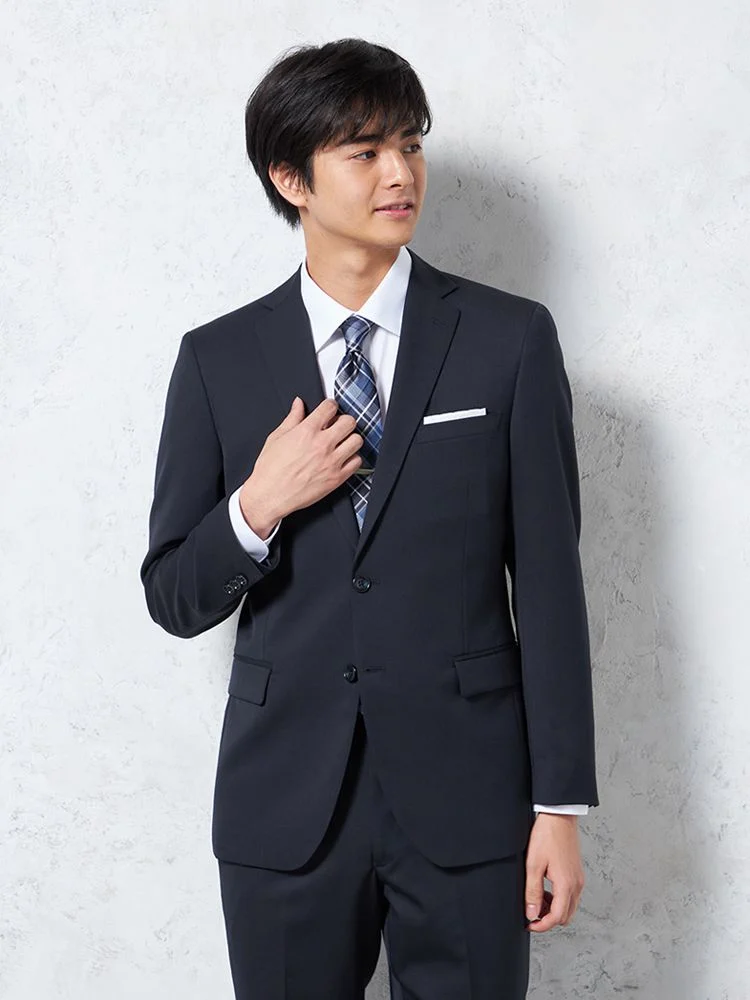 ネイビー 【パンツウォッシャブル】2つボタン スーツ ネイビー 無地