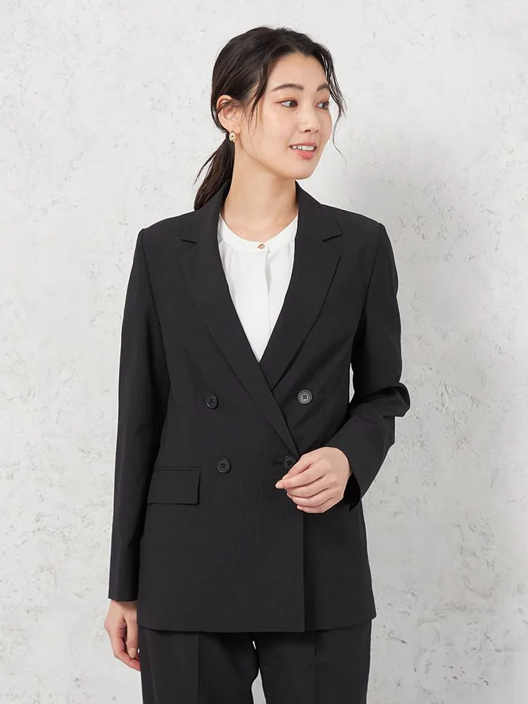 ブラック 【ウォッシャブル】ダブルジャケット クレープ2WAYワッシャー