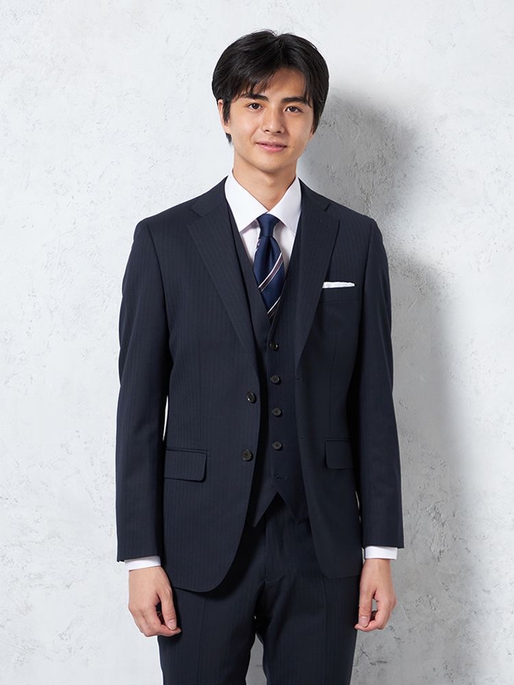 ウール混】スリーピーススーツ 2つボタン キュプラ裏地 シャドウ