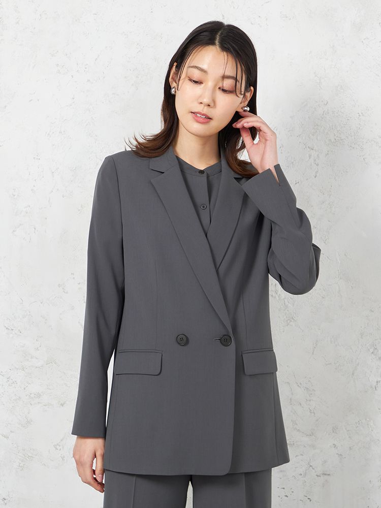 C．グレー 【INDIVI】ウォッシャブル クールツイスト ダブル