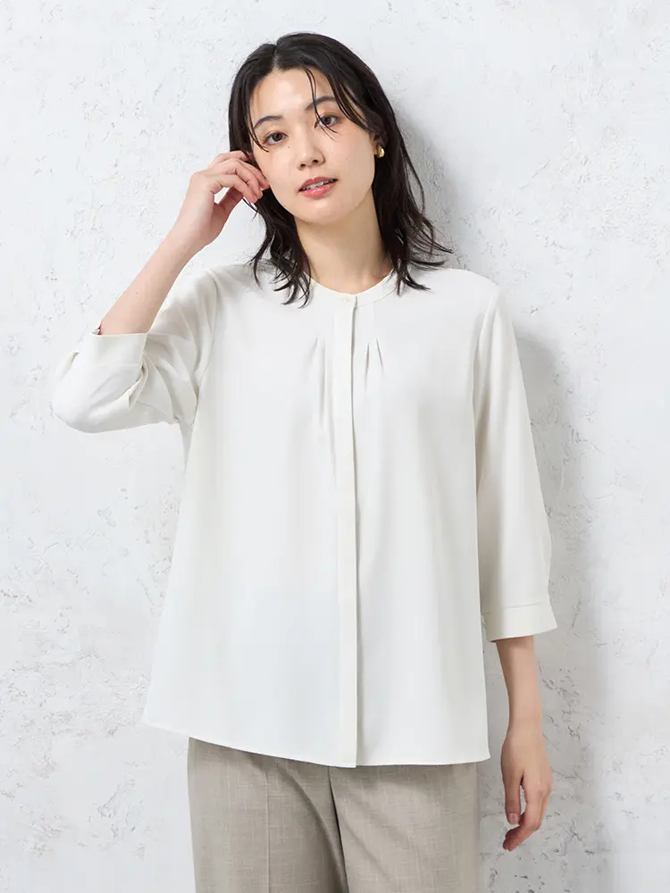 S．ブルー 【INDIVI】ブラウス 7分袖 ジョーゼット 2枚重ね 配色