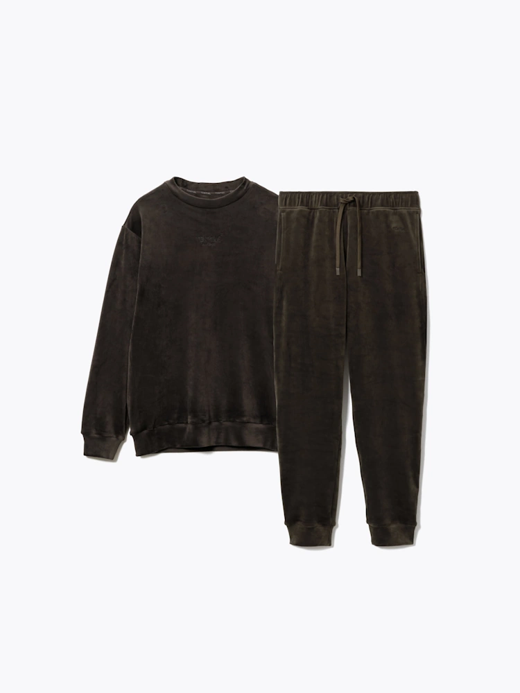 ブラウン 【テンシャル】BAKUNE Velour Long Sleeve Crew Neck Unisex