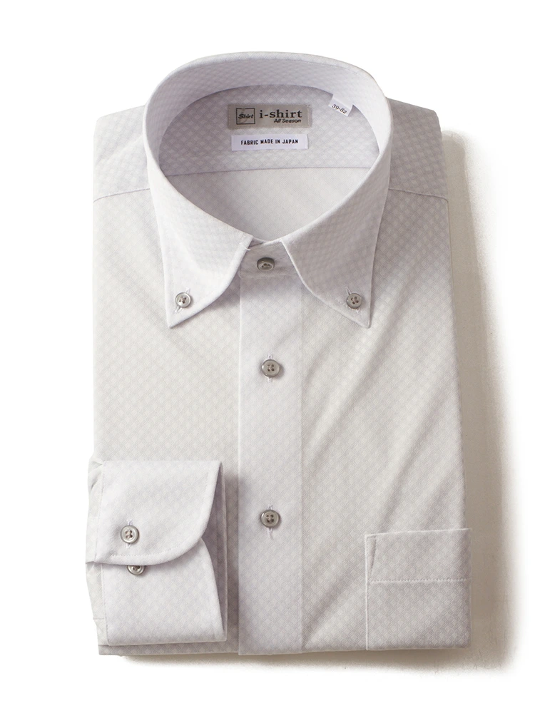 サックス 【完全ノーアイロン】長袖 アイシャツ ボタンダウン ダイヤ柄
