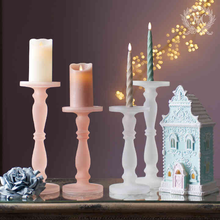 フロストガラスキャンドルホルダー/ホワイト大小2個セット｜クリスマス