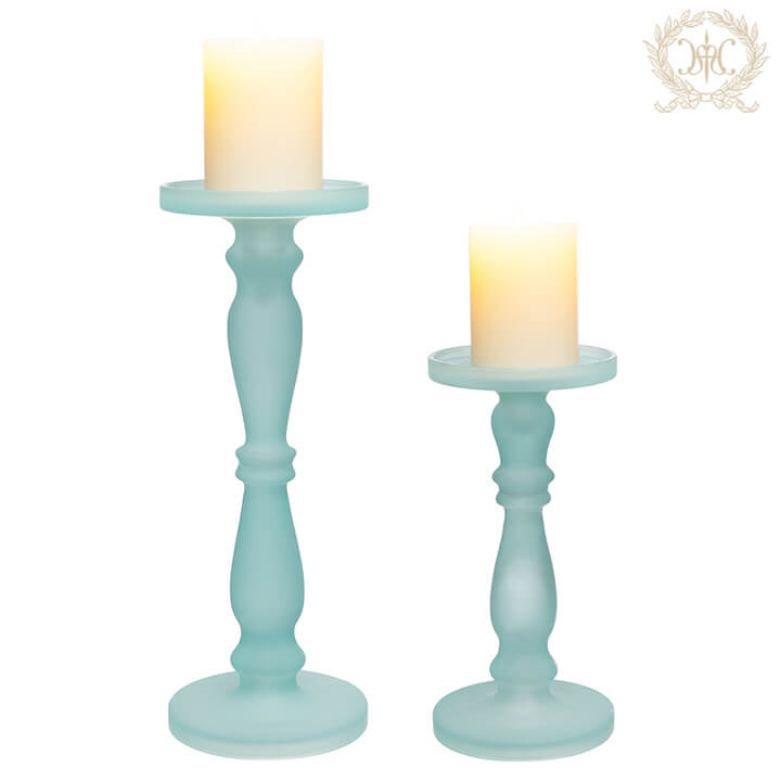 フロストガラスキャンドルホルダー/ブルー大小2個セット｜クリスマス