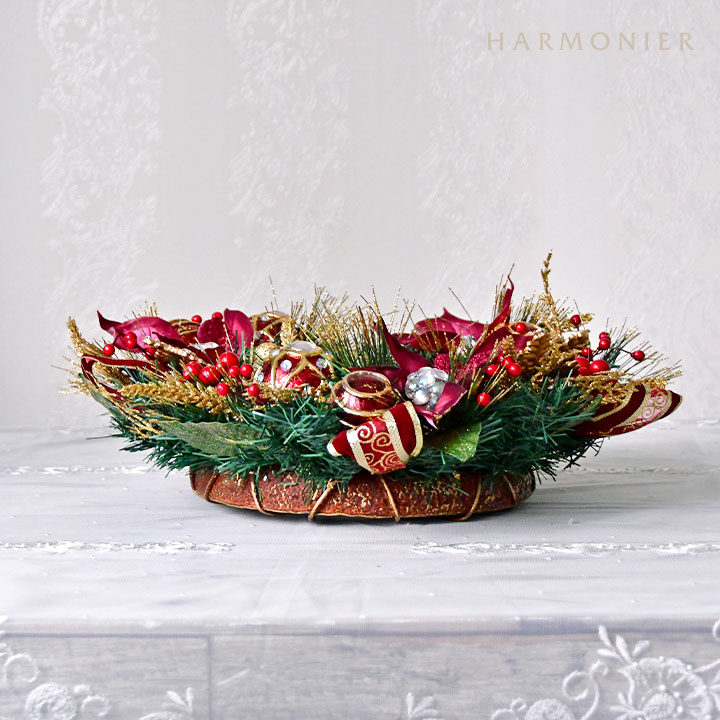 バーガンディポインセチアリース45cm｜クリスマス雑貨の通販