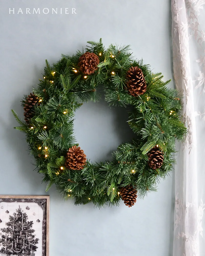 パインコーンLEDリース55cm※電池式｜クリスマス雑貨の通販 ハルモニア
