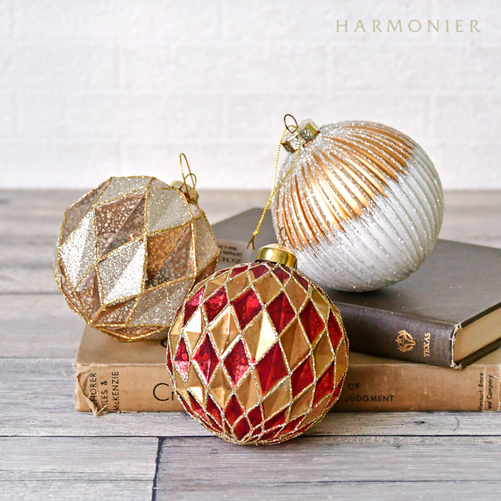 Web Store限定|ホワイト＆ゴールドリブマットグラスボールオーナメント