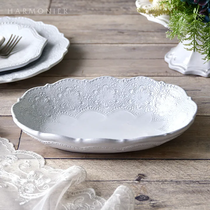 メルレットホワイトレースオーバルボウル26.5x19.5cm/イタリア製