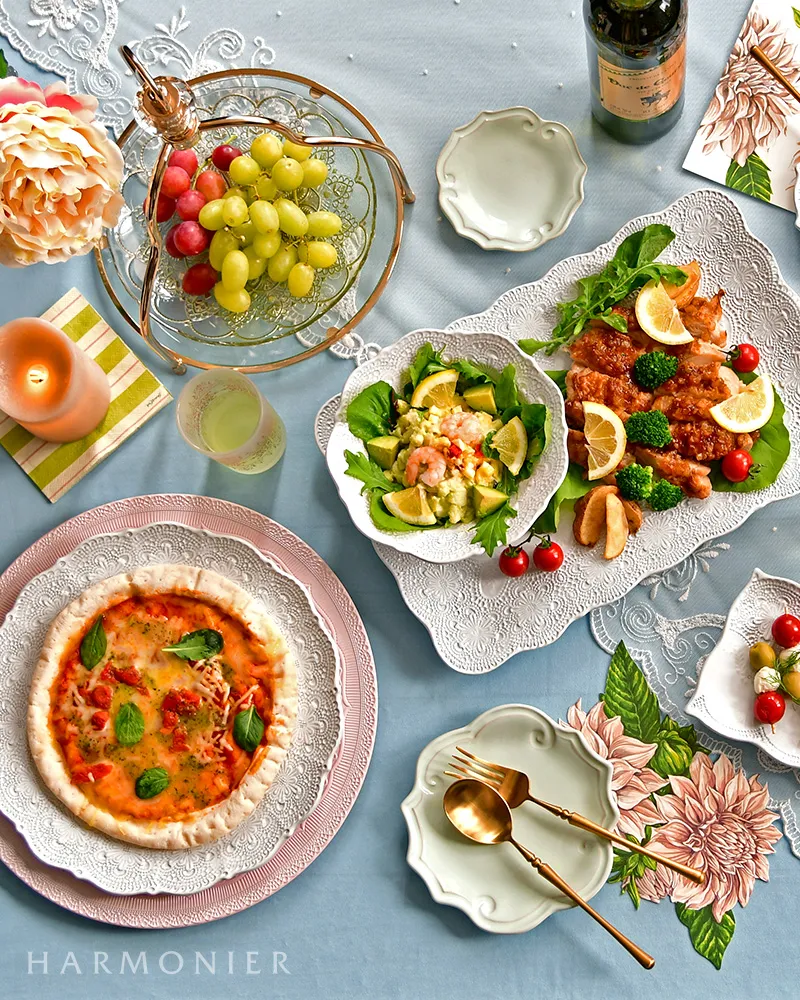 メルレットホワイトレーススクエアプレート37x25cm/イタリア製｜輸入