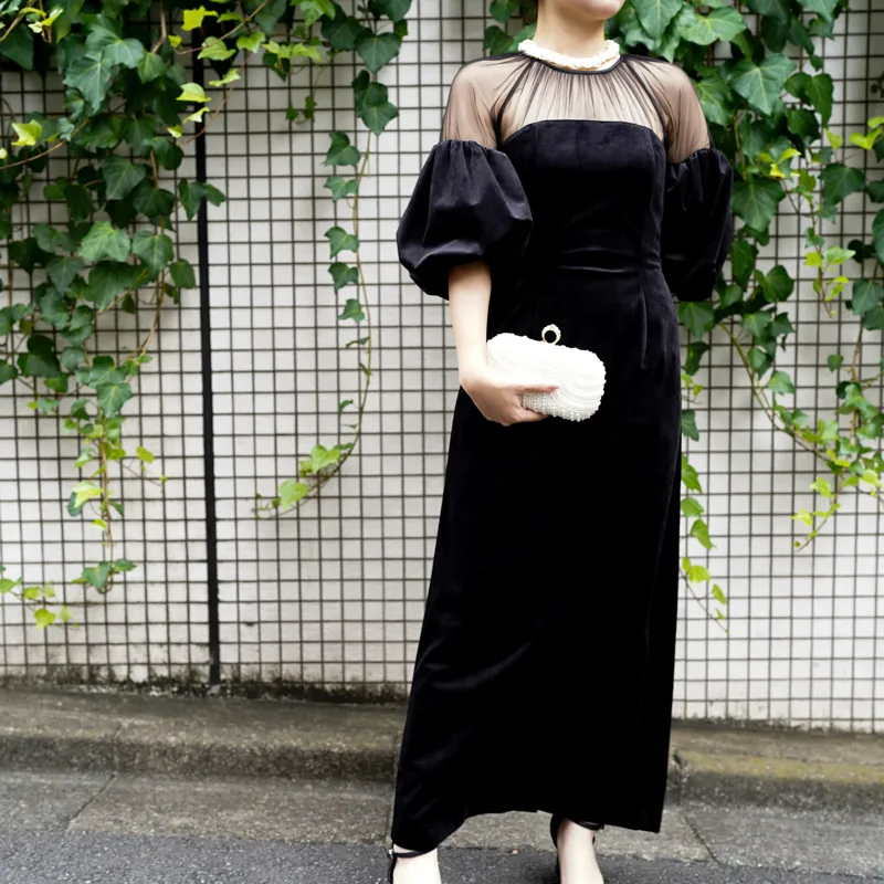 Ameri VINTAGE（アメリ ヴィンテージ）SOUFFLE SLEEVE VELOUR DRESS