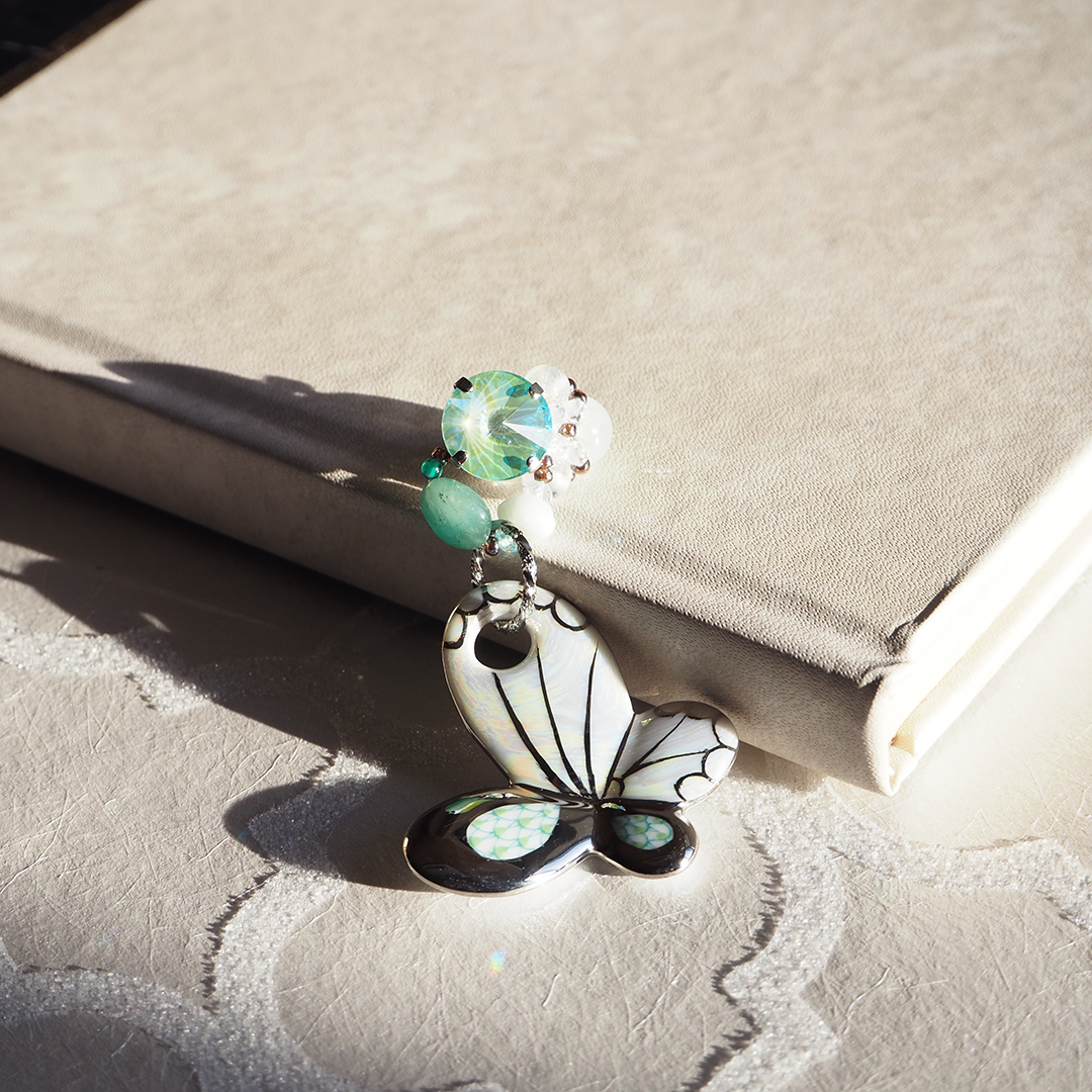 ヘレンド×Korino.I] ピンブローチ バタフライ ライムグリーン