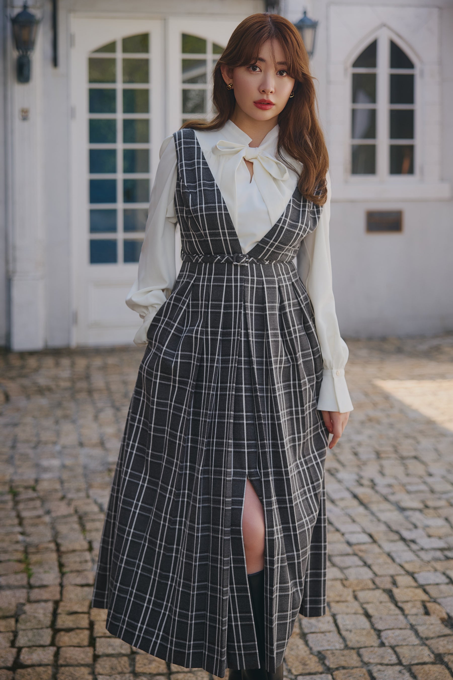 New color] Classic Plaid Jumper Dress