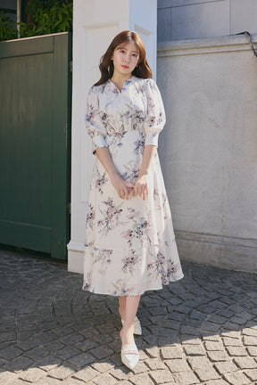 French Bouquet Puff Sleeve Dress