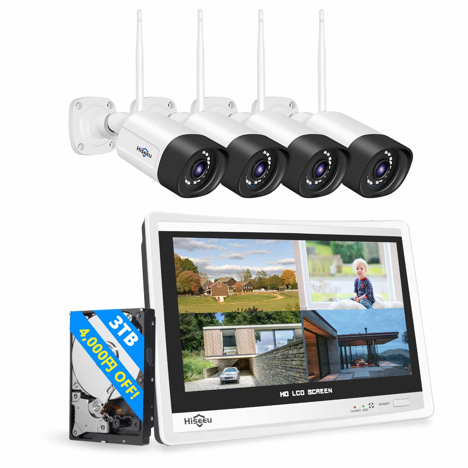 500万画素・双方向の音声・3TB HDD内蔵 】防犯カメラ ワイヤレスHiseeu