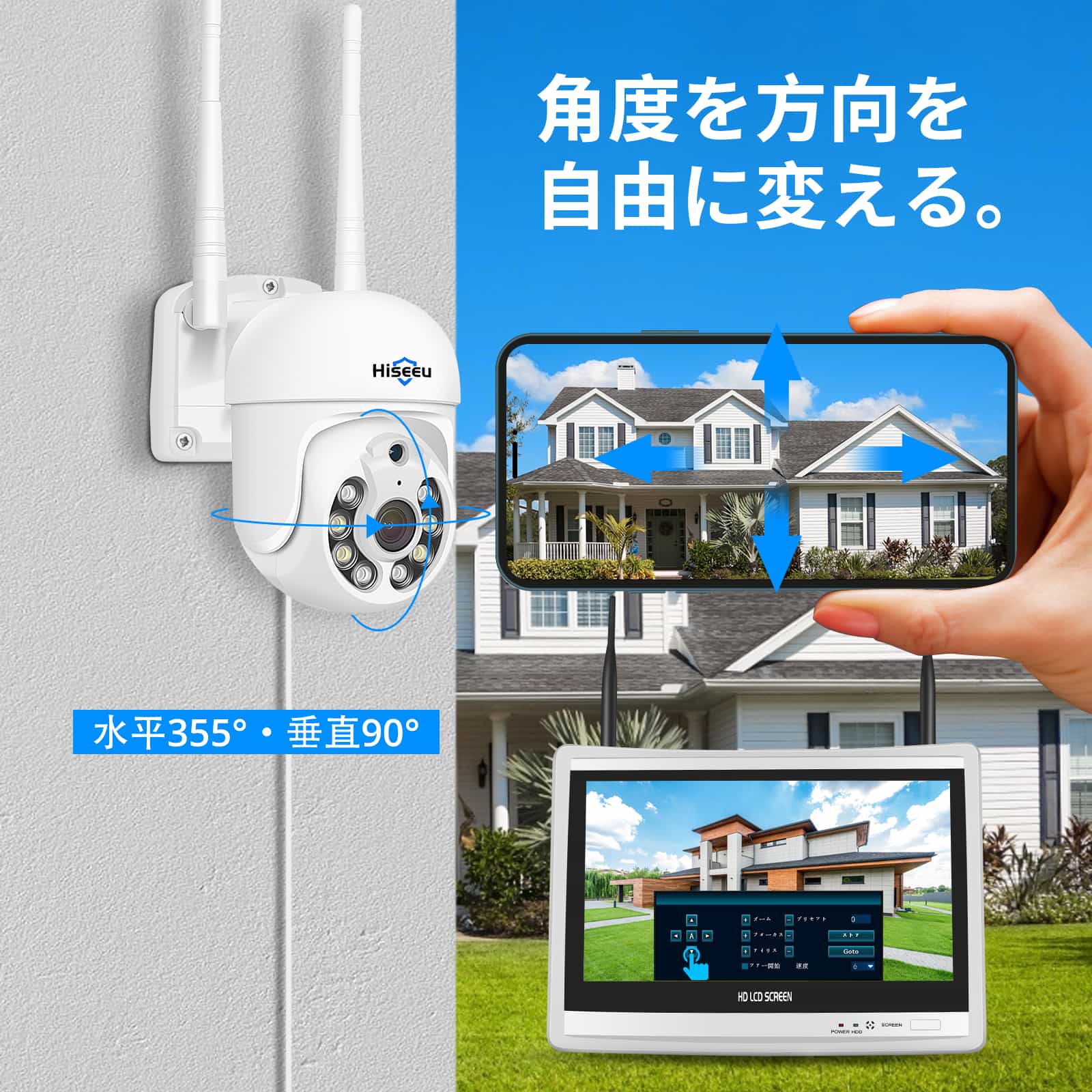 Sランク】12インチ液晶一体型3TBHDD内蔵NVRとPTZカメラ4台