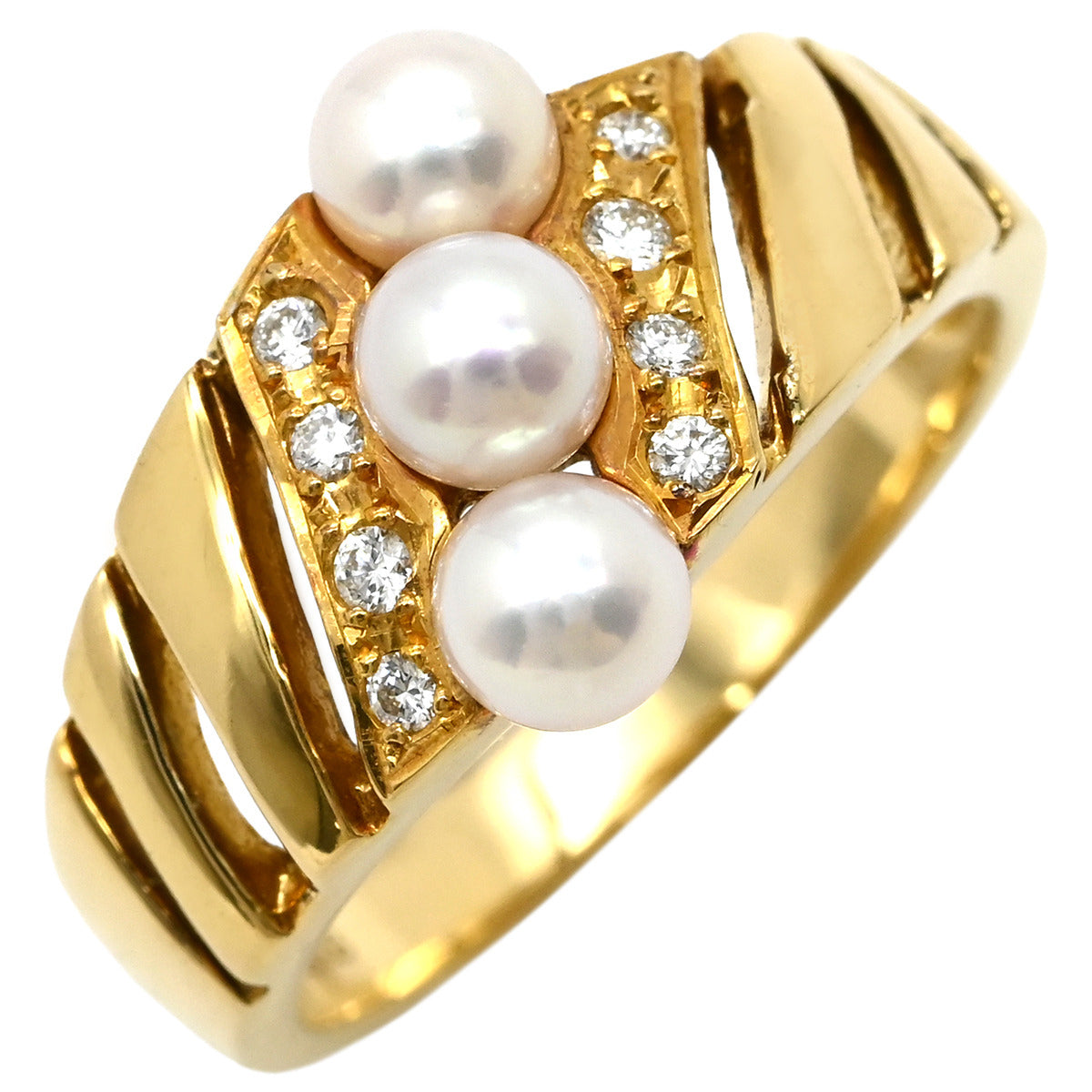 ミキモト MIKIMOTO パール ダイヤ パールホワイト×イエローゴールド