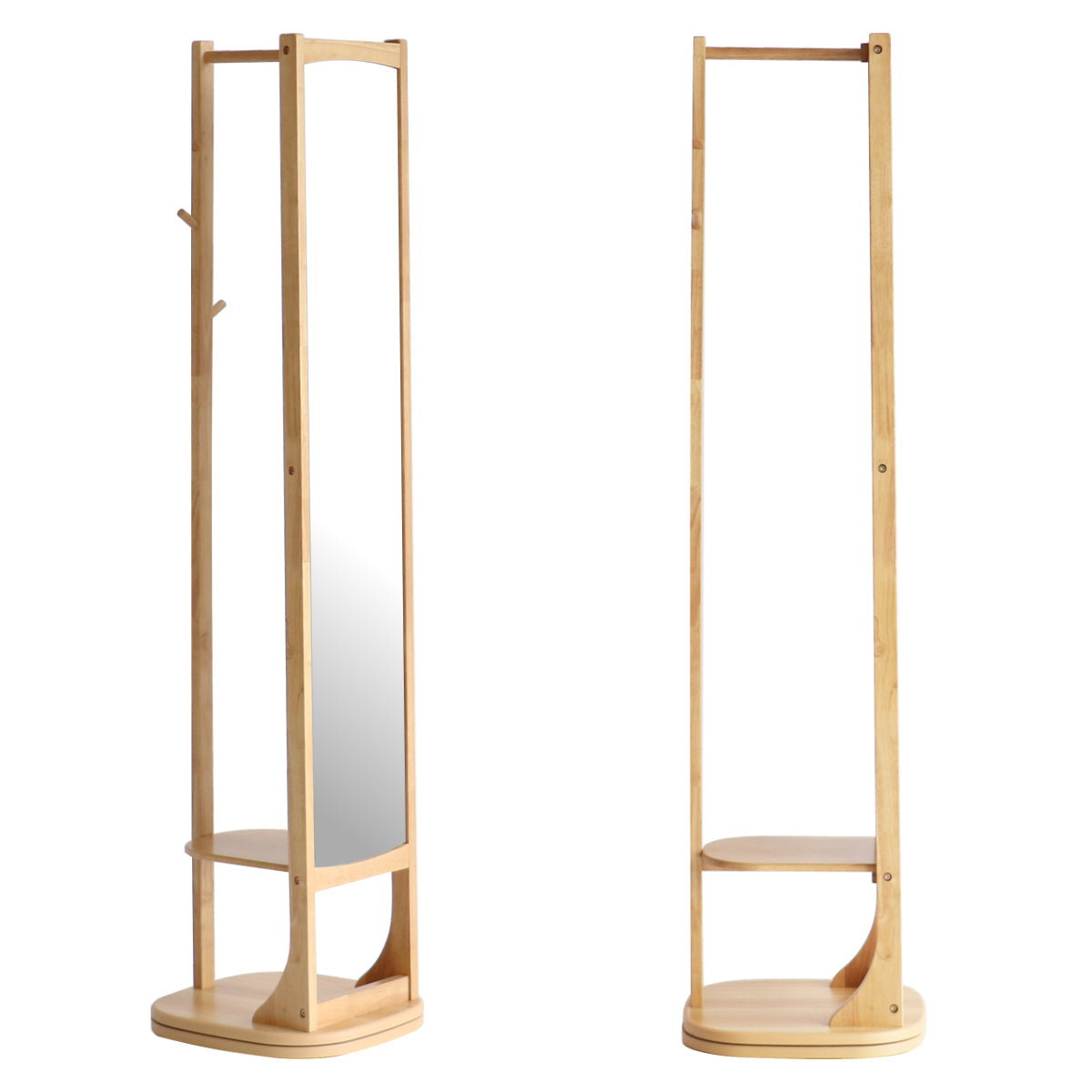 スタンドミラー 全身鏡 360度回転式 背面ハンガーラック 棚板付 – ハウジー