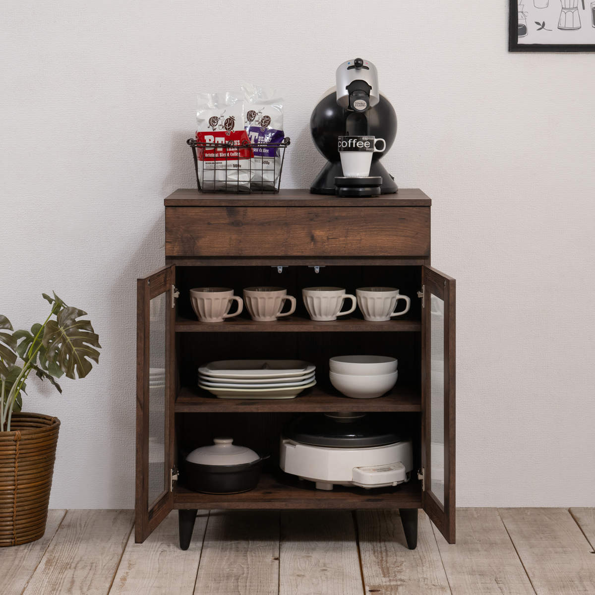 キッチンカウンター 幅60cm ガラス扉 ミニカップボード Arizona – ハウジー